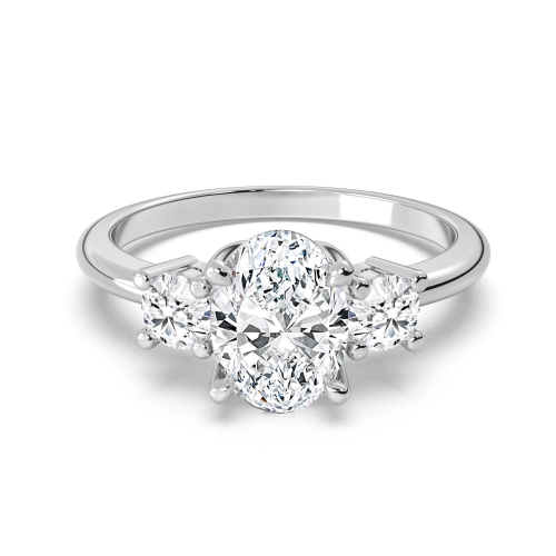 Three-diamond Monaco ring with a lab-grown oval center diamond